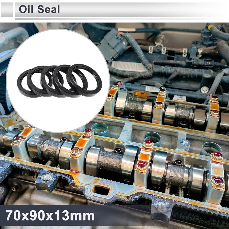 RATCHROLL Universal Oil Seal TC Double Lip W Steel Spring Seal Ring Rotary Shaft Seal 70x90x13mm High Pressure Nitrile Rubber Black 5 Pcs - Image 2